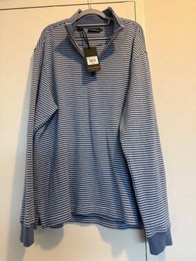 Rodd & Gunn Light Blue and White Striped Half-Zip Pullover